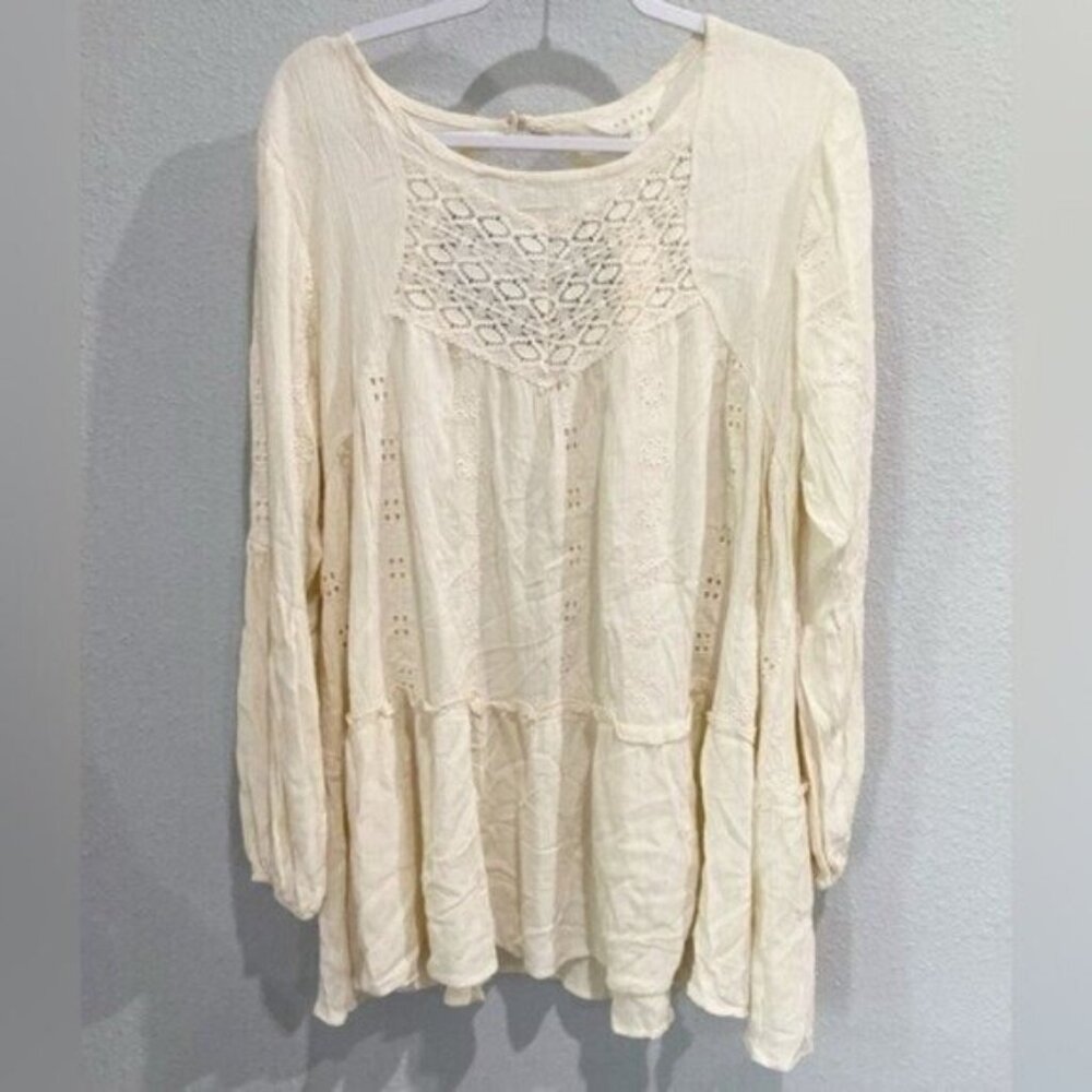 Adiva Cream Crochet Yoke Peasant Blouse